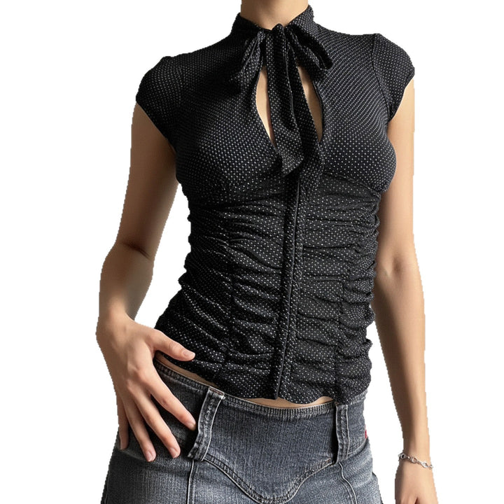 Damen elegantes Blusenshirt mit Schleifenkragen und Raffungen Drune