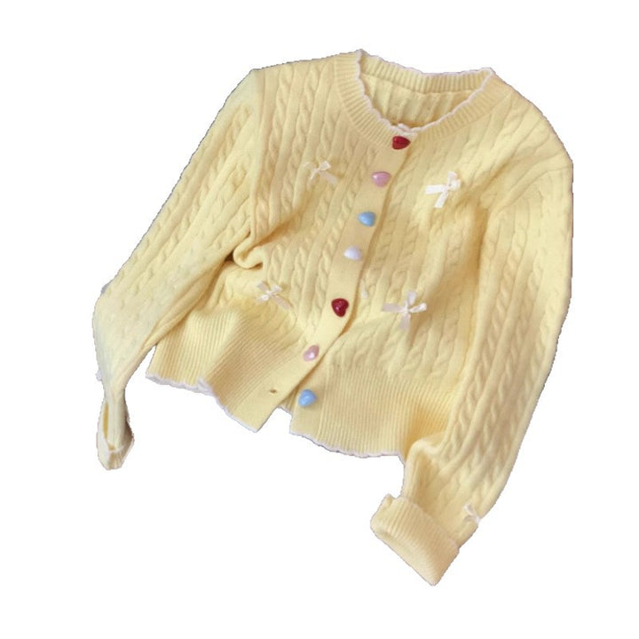Damen Grobstrick-Cardigan mit verspielten Knopfdetails und Schleifen Drune