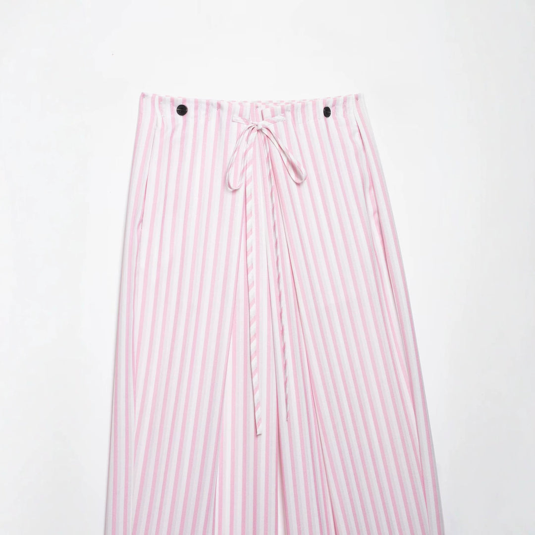 Damen Leichte Highwaist Palazzohose mit weitem Bein, Tunnelzug und vertikalem Streifenmuster Drune