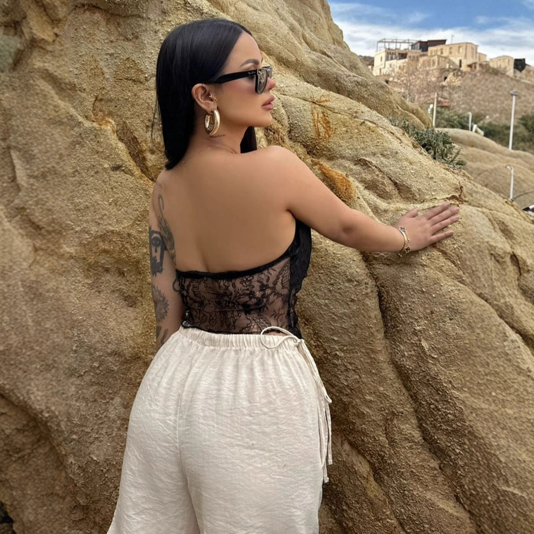 Damen Elegantes Bandeau-Top mit raffiniertem Spitzenüberzug und verspieltem Knoten Drune