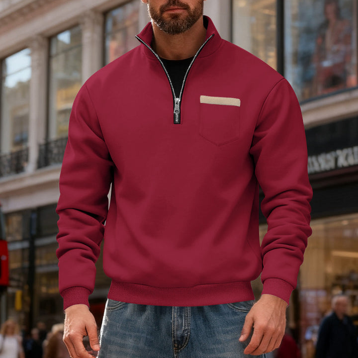 Herren nan Sweatshirt mit halbem Reißverschluss Stehkragen und Brusttasche Drune