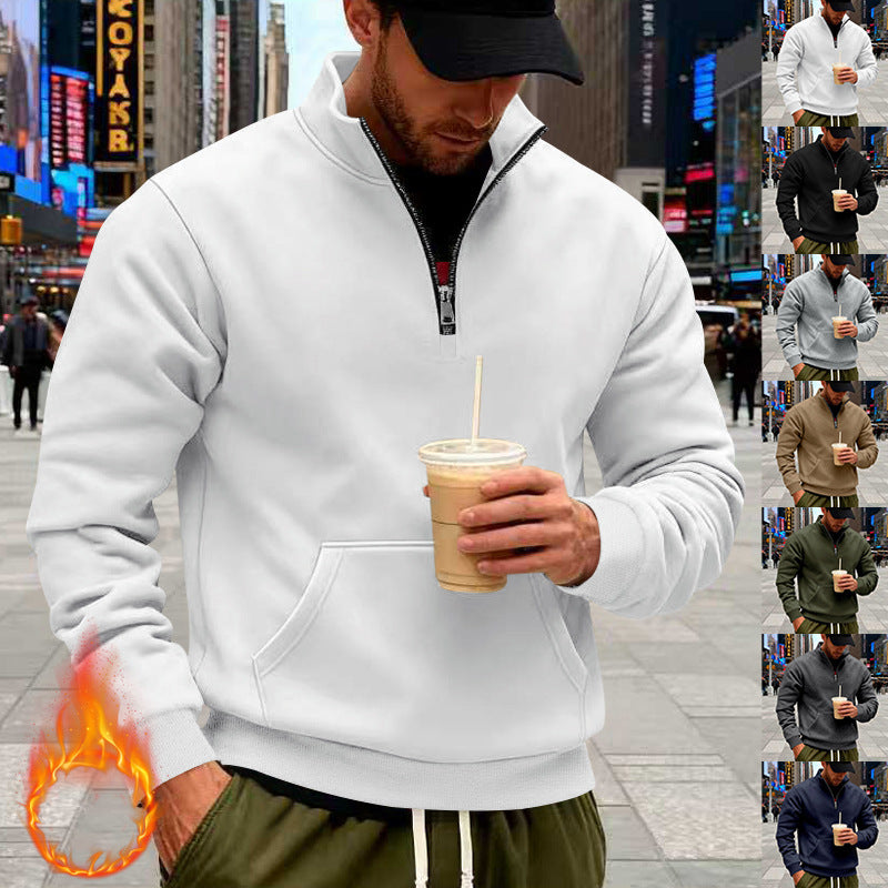 Herren Halbzip-Sweatshirt mit Stehkragen, Kängurutasche und Rippbündchen Drune