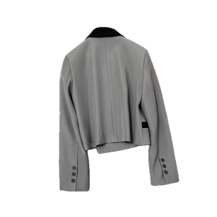 Damen modische cropped Doppelreiher Blazerjacke Drune