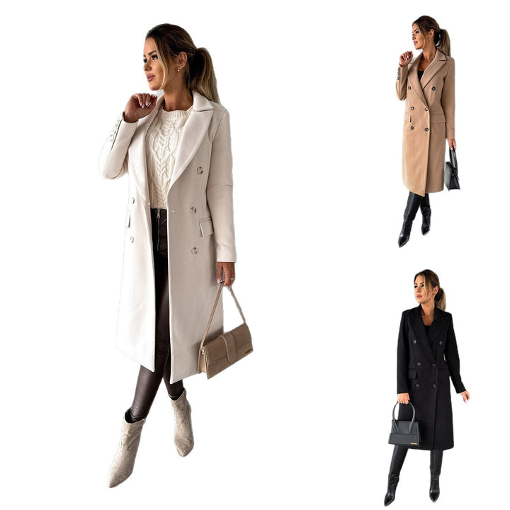 Damen eleganter doppelt gestreifter Mantel mit Knopfdetails Drune