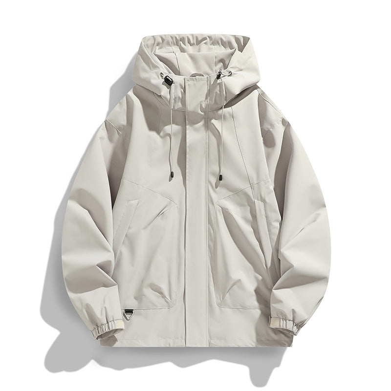 Unisex Leichte wasserdichte Utility-Kapuzenjacke mit verstellbaren Bündchen und großen Eingrifftaschen Drune