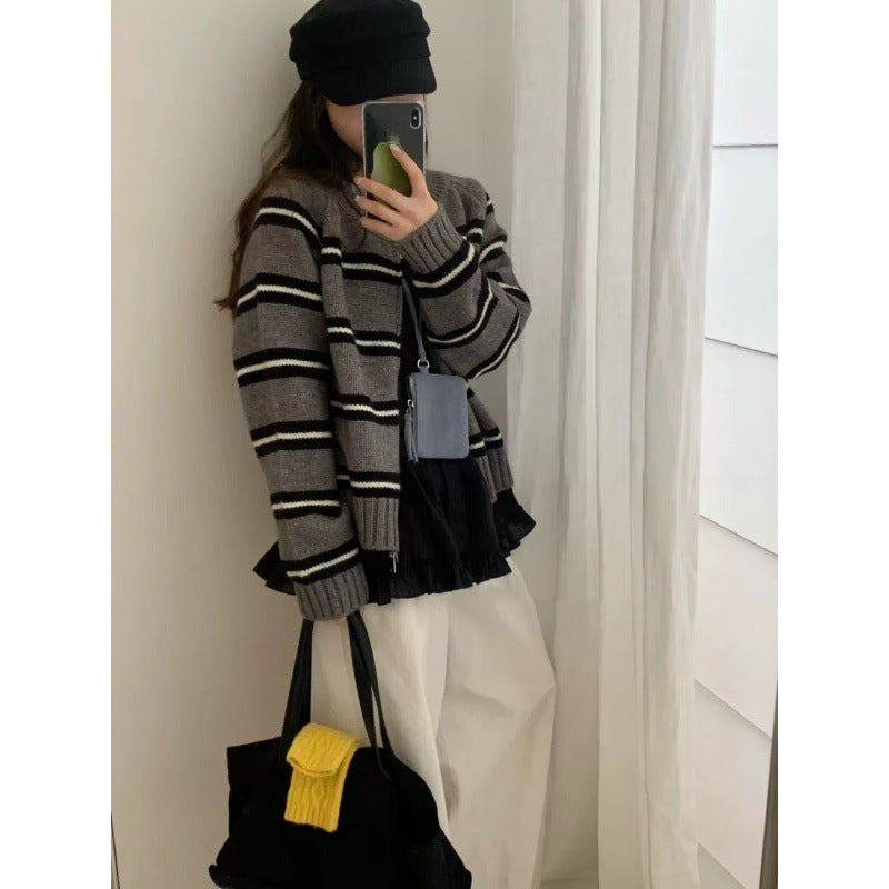 Damen Strickcardigan mit modernen Streifen Drune