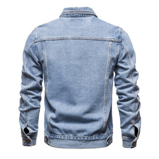 Herren nan Denim-Truckerjacke Slim Fit mit vintage Metallknöpfen und vertikaler Nahtführung Drune