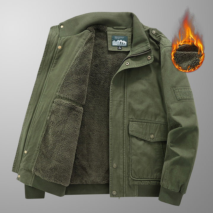 Herren Thermo-gefütterte Field‑Bomberjacke im Canvas‑Look mit Sherpa‑Innenfutter und Stehkragen Drune