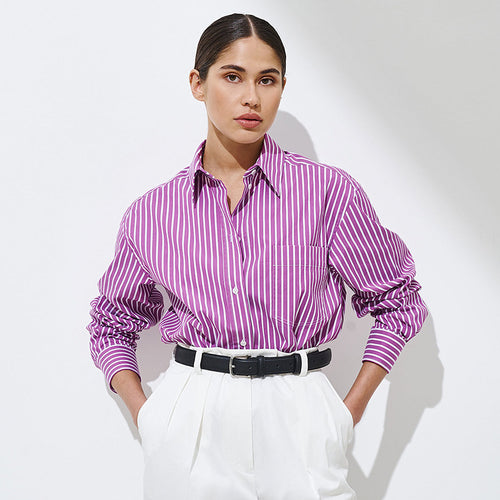 Damen Elegante, gestreifte Bluse mit klassischem Kragen und Taschen Drune
