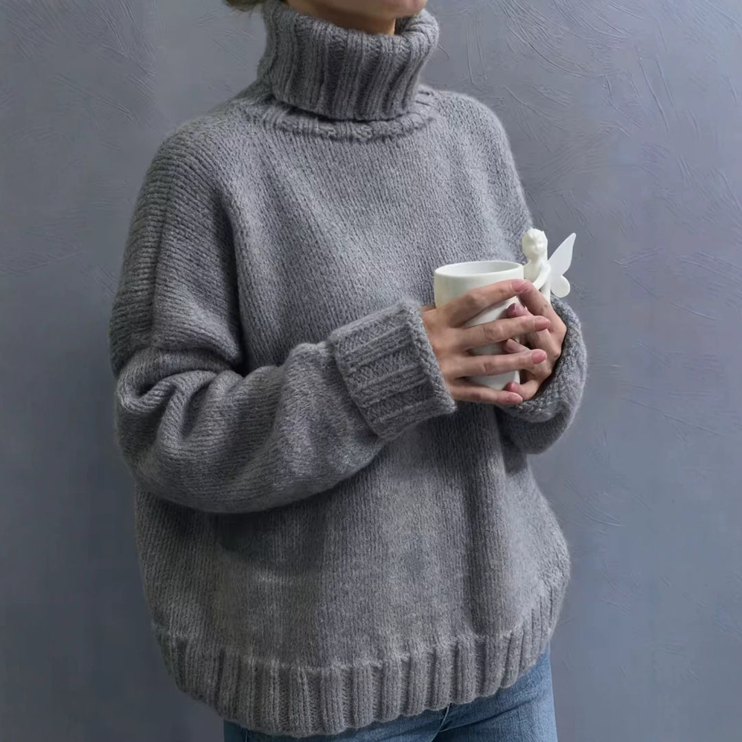 Damen Oversize-Rollkragenpullover im Fluffy-Mix mit breiten gerippten Bündchen Drune