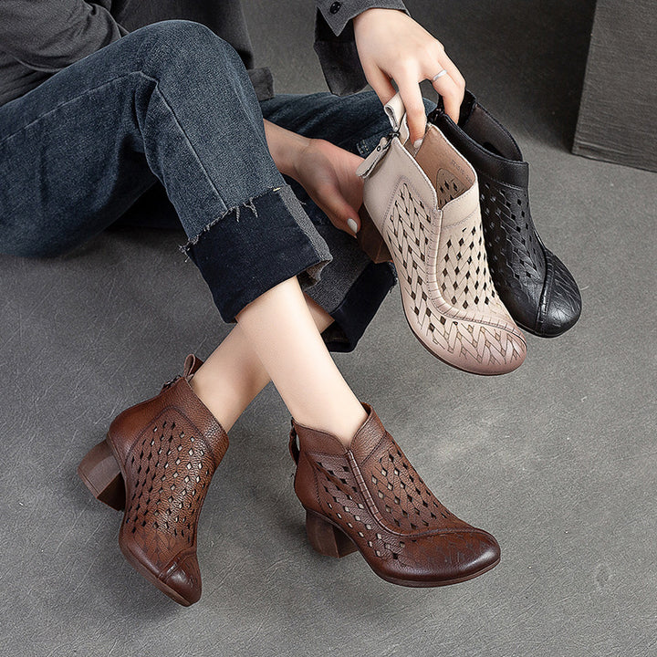 Damen Elegante Leder-Stiefeletten mit geflochtenem Design und seitlichem Reißverschluss Drune