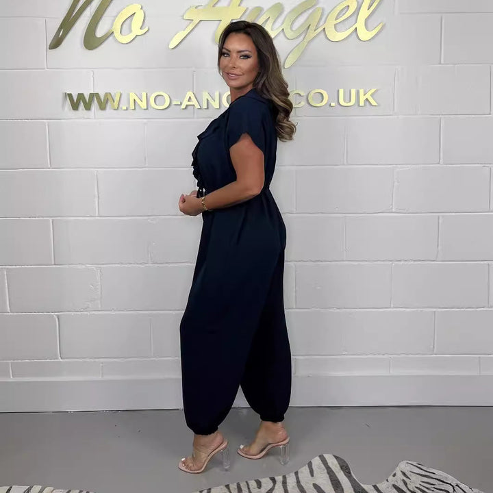 Damen Jumpsuit mit Rüschendetails und Bindegürtel Drune