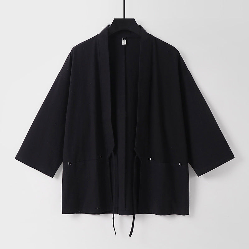 Damen Lockerer Kimono-Cardigan aus Baumwollmix mit Tunnelzug und Hüfttaschen Drune