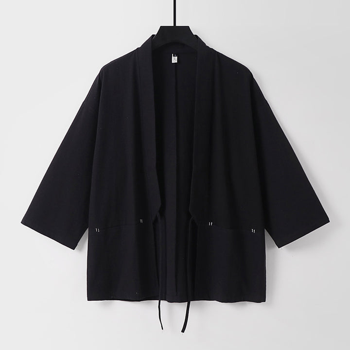 Damen Lockerer Kimono-Cardigan aus Baumwollmix mit Tunnelzug und Hüfttaschen Drune