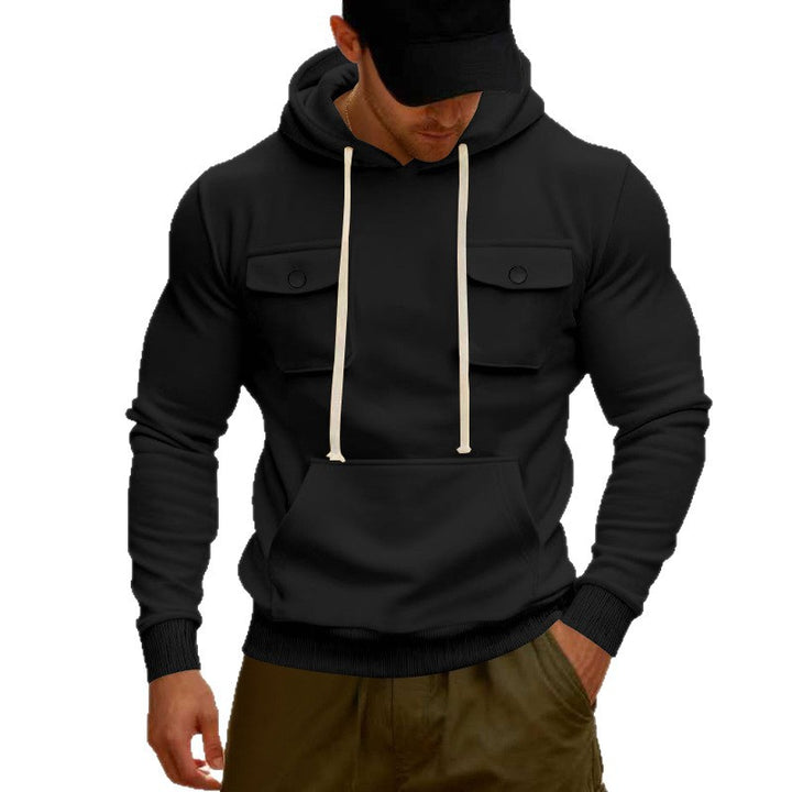 Herren Kapuzenpullover mit Brustklappentasche, Kängurutasche & Rippbündchen Drune