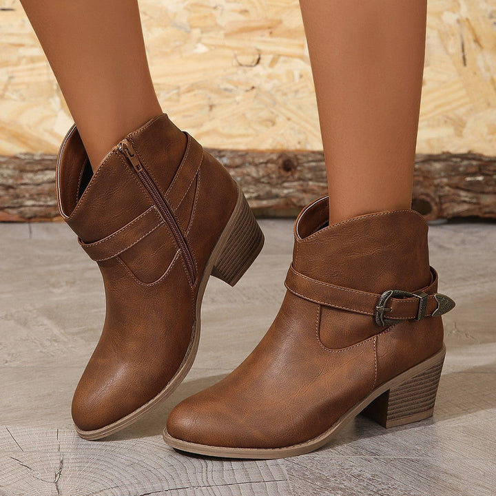 Damen Freizeit-Stiefeletten mit dekorativem Schnallen-Detail Drune