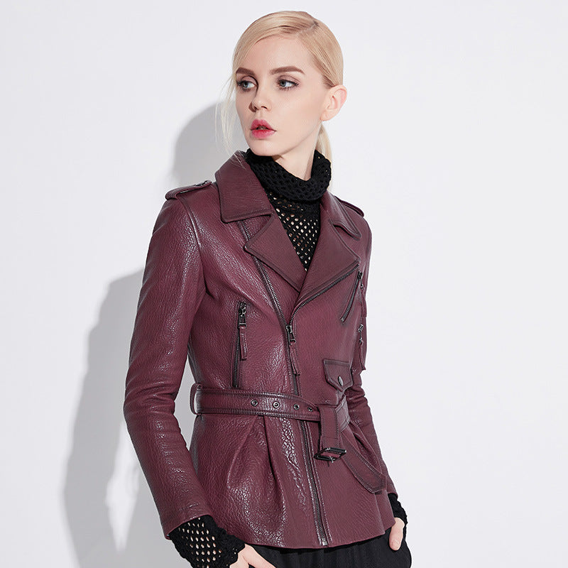 Damen Stylische Lederbikerjacke mit tailliertem Schnitt Drune