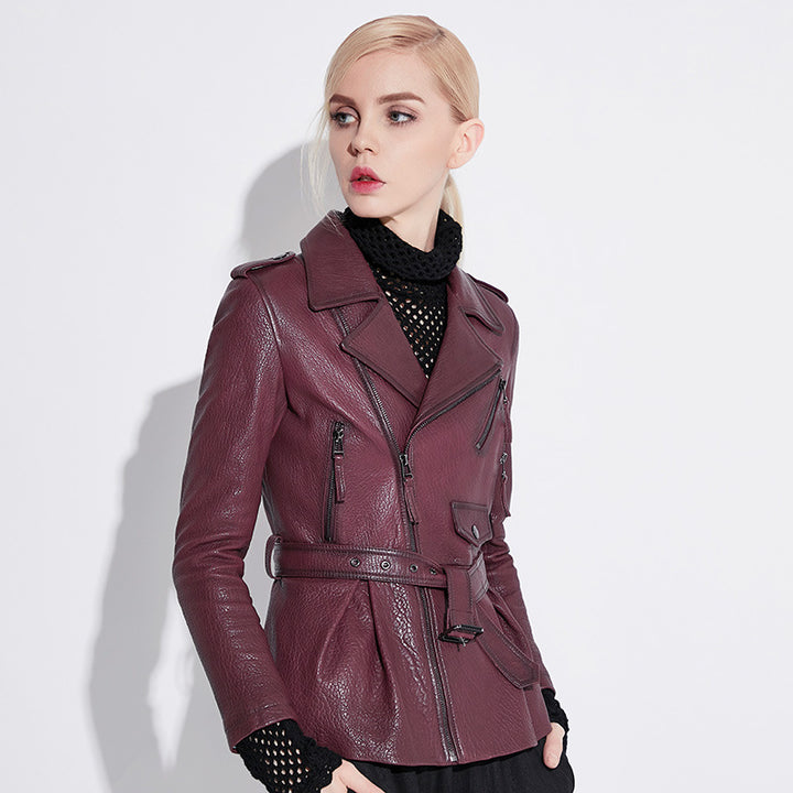 Damen Stylische Lederbikerjacke mit tailliertem Schnitt Drune