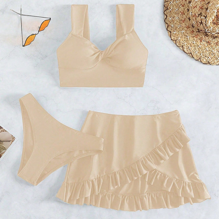Damen Freizeit-Bikini-Set mit Wickelrock und stützenden Trägern Drune
