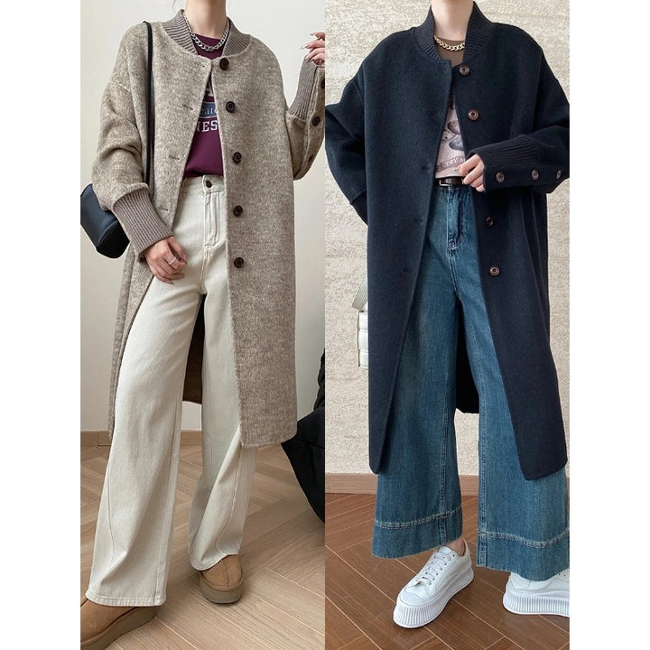 Damen langgeschnittener Strickmantel mit praktischen Knöpfen und elegantem Design Drune