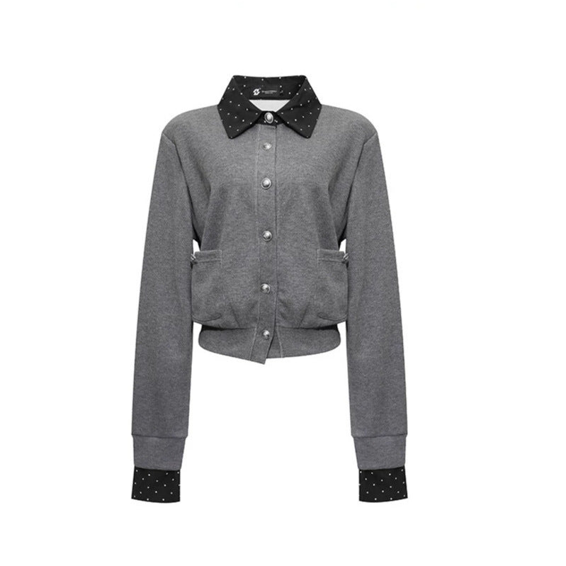 Damen Knopf-Sweatjacke mit eingesetztem Hemdkragen und Manschetten Drune