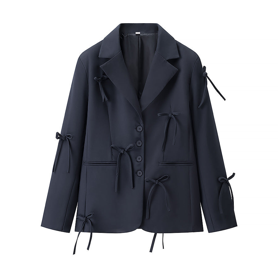 Damen modische Blazerjacke mit dekorativen Binde-Details Drune
