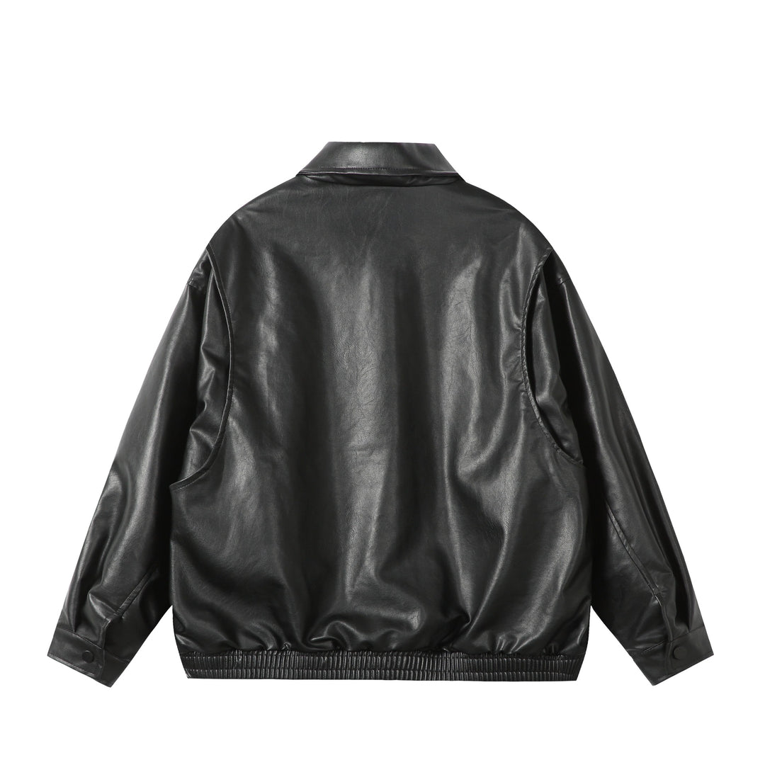 Damen Oversize Glattleder‑Optik Blousonjacke mit elastischem Saum und Metall‑Logo Drune