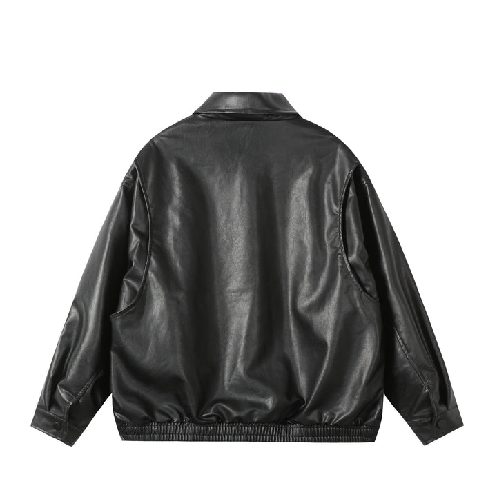 Damen Oversize Glattleder‑Optik Blousonjacke mit elastischem Saum und Metall‑Logo Drune