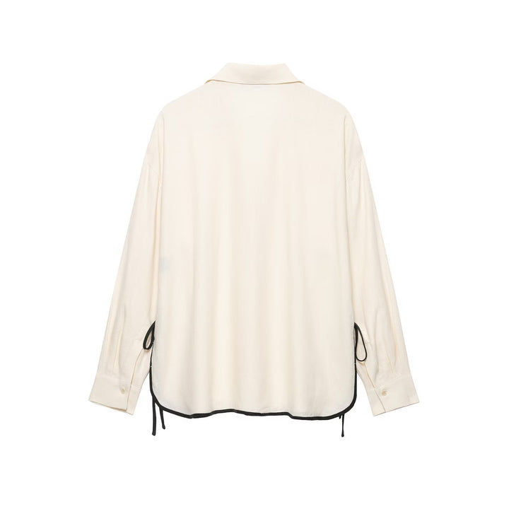 Damen Oversize-Tunika mit V-Ausschnitt, Reverskragen und seitlichen Bändchen-Details Drune