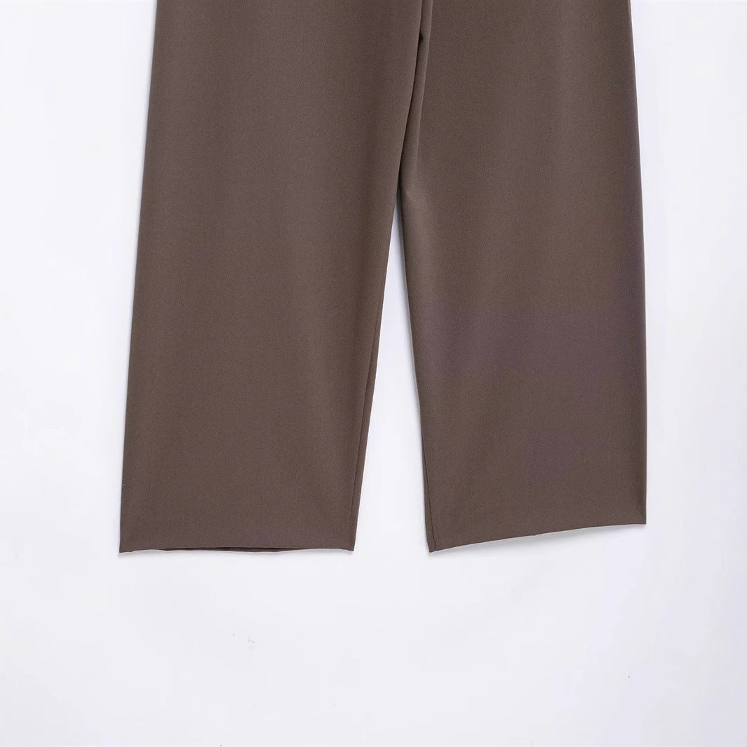 Damen nan elegante Wide-Leg Anzughose mit hoher Bundhöhe, präzisen Bügelfalten und verdeckter Knopfleiste Drune