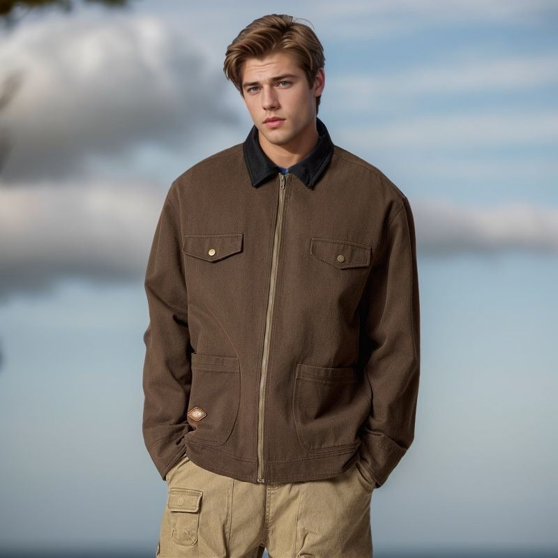 Herren lässige Utility-Jacke mit praktischen Klappentaschen und Reißverschluss Drune