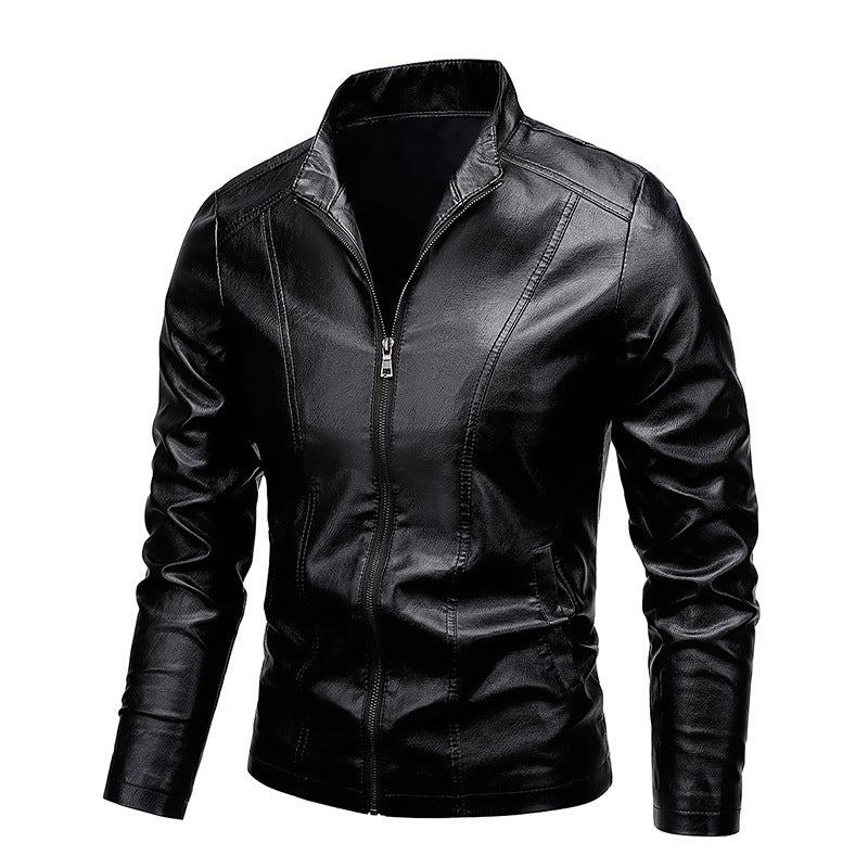 Herren Modische Kunstlederjacke mit klassischem Kragen Drune