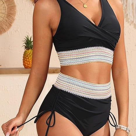 Damen Hoch tailliertes Bikiniset mit Wickeloberteil Drune