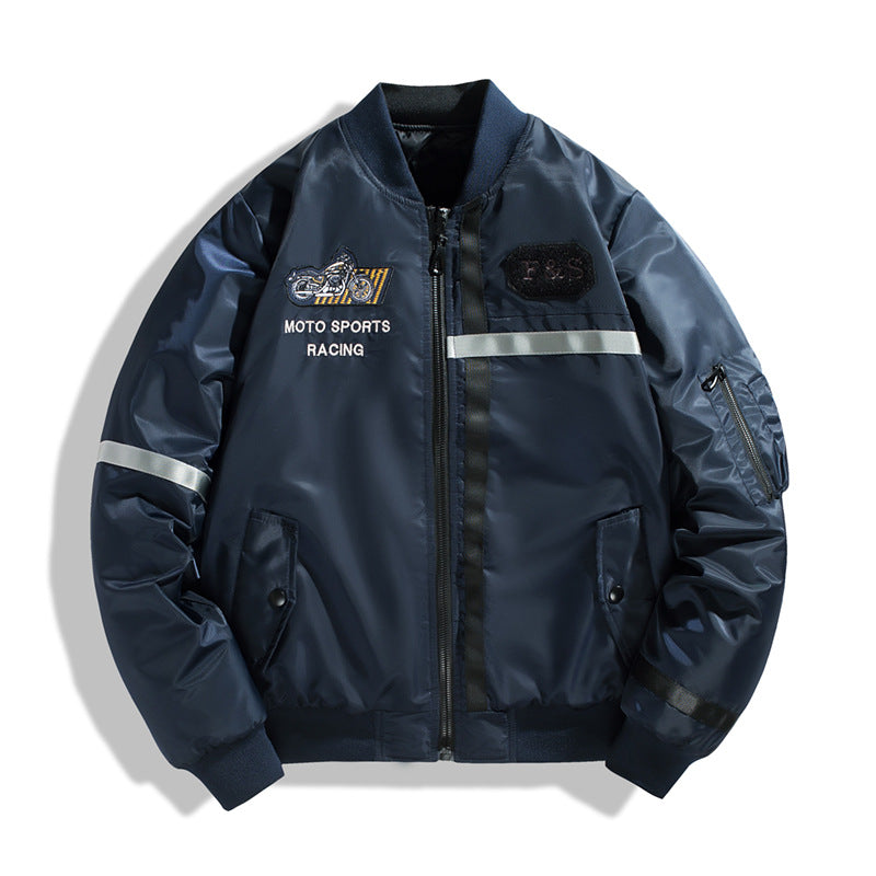 Herren Bomberjacke im Fliegerjackenstil mit reflektierenden Streifen, Utility‑Taschen und leichter Thermofütterung Drune