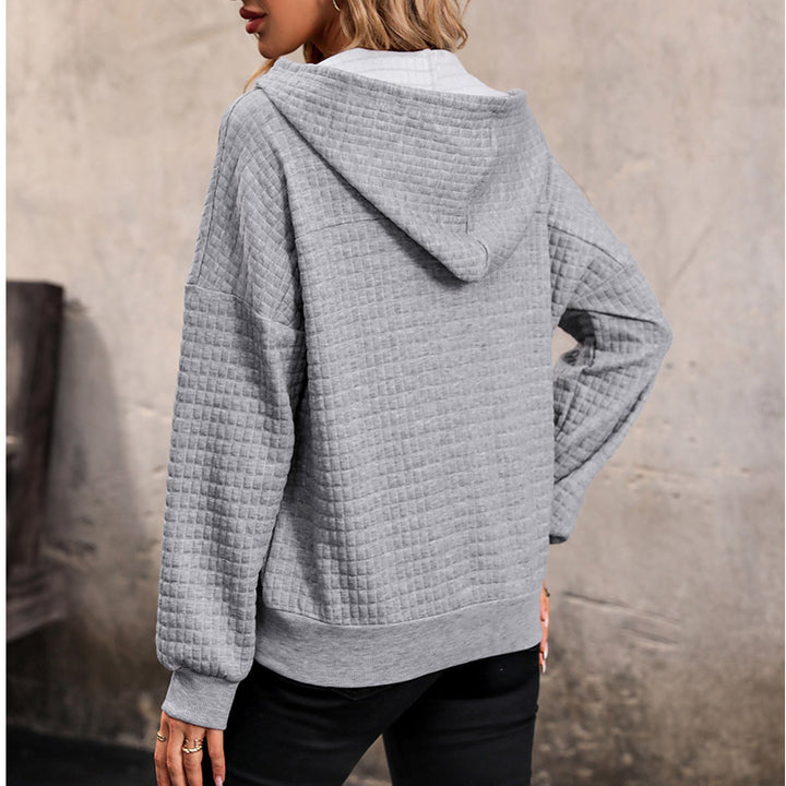 Damen Gestepptes Waffelstrick-Henley-Hoodie mit Druckknopfleiste Drune