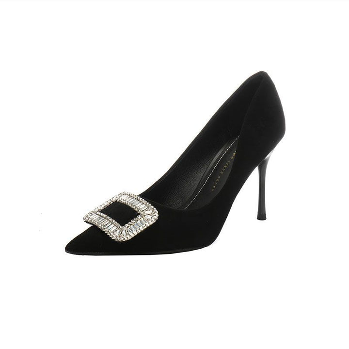 Damen Spitz zulaufende Pumps mit Kristall-Statement‑Schnalle und schlankem Stiletto Drune