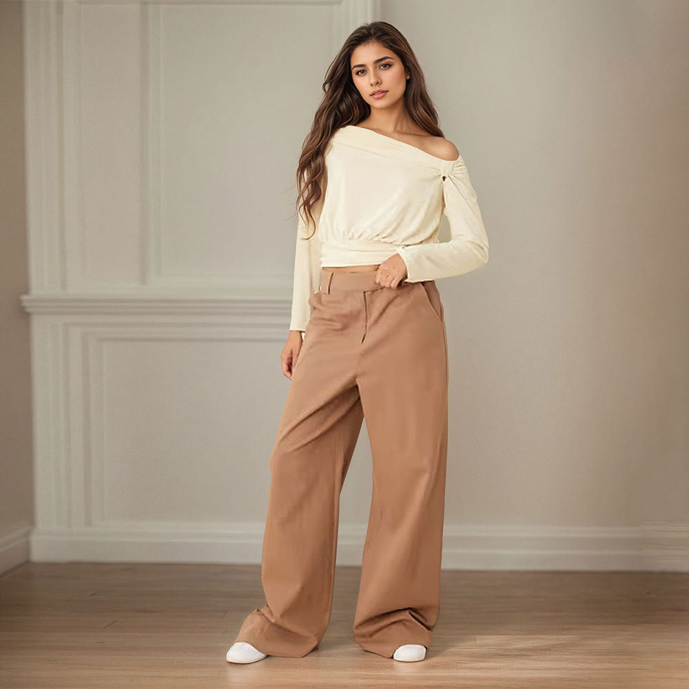Damen asymmetrisches One-Shoulder Blusenshirt mit Knoten-Detail und tailliertem Saum Drune