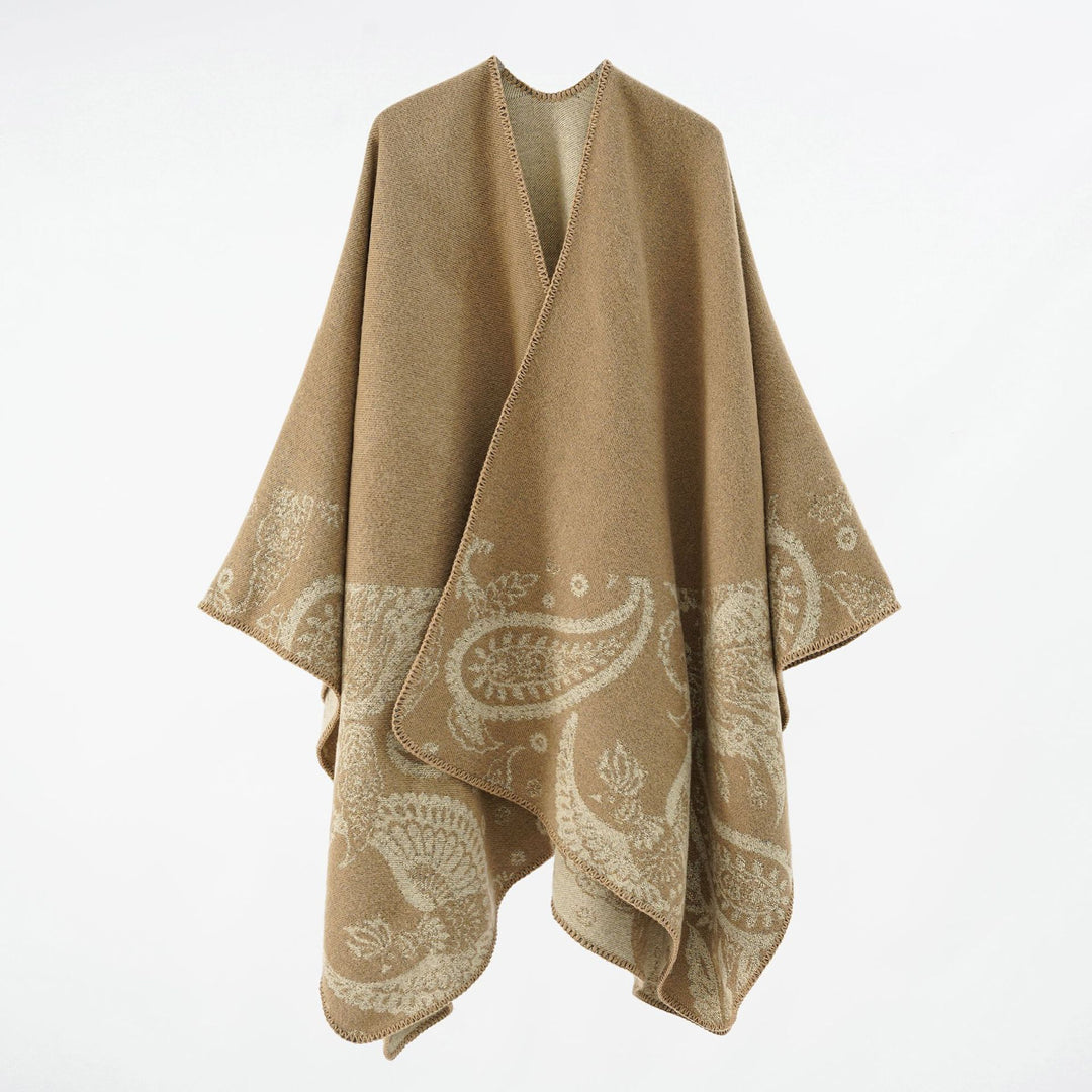 Damen Wollmix-Wendecape mit Paisley-Jacquard und offenem V-Ausschnitt Drune