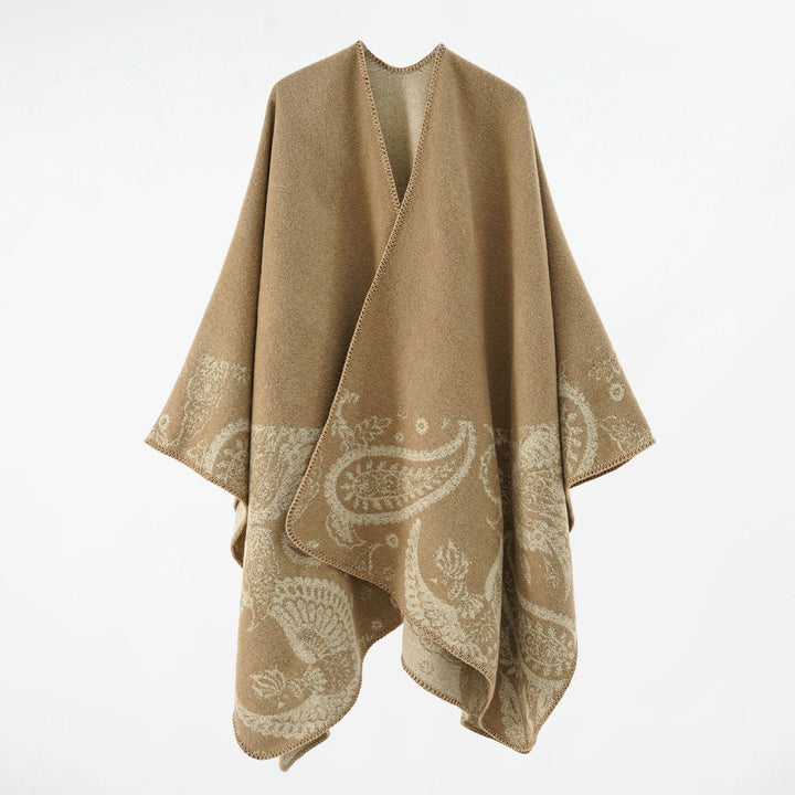 Damen Wollmix-Wendecape mit Paisley-Jacquard und offenem V-Ausschnitt Drune