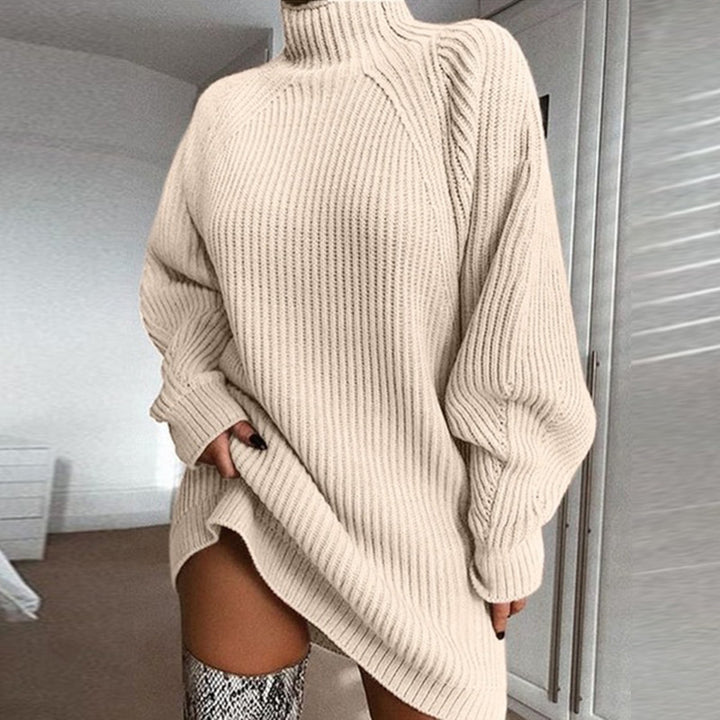 Damen Oversized Strickpullover mit hohem Kragen und Rippstruktur Drune