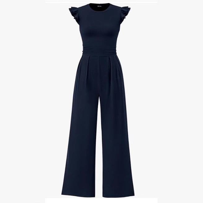 Damen eleganter Jumpsuit mit Puffärmeln und weitem Bein Drune