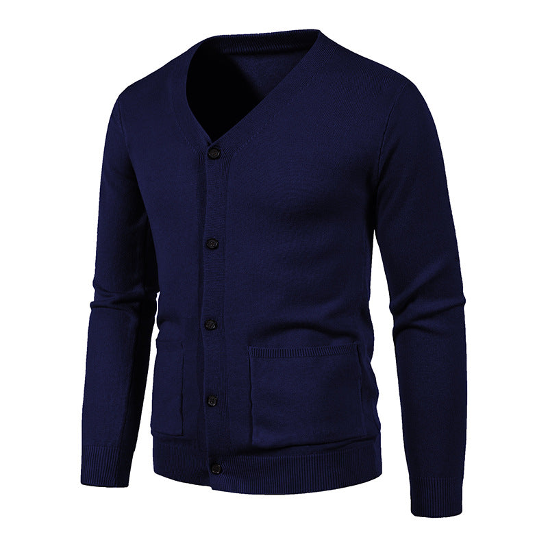 Herren nan leichte Feinstrick-Strickjacke mit V-Ausschnitt, durchgehender Knopfleiste und aufgesetzten Taschen Drune