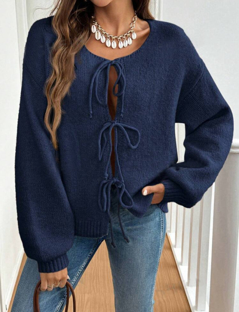 Damen Pullover mit Kordelzug und überschnittenen Ärmeln Drune