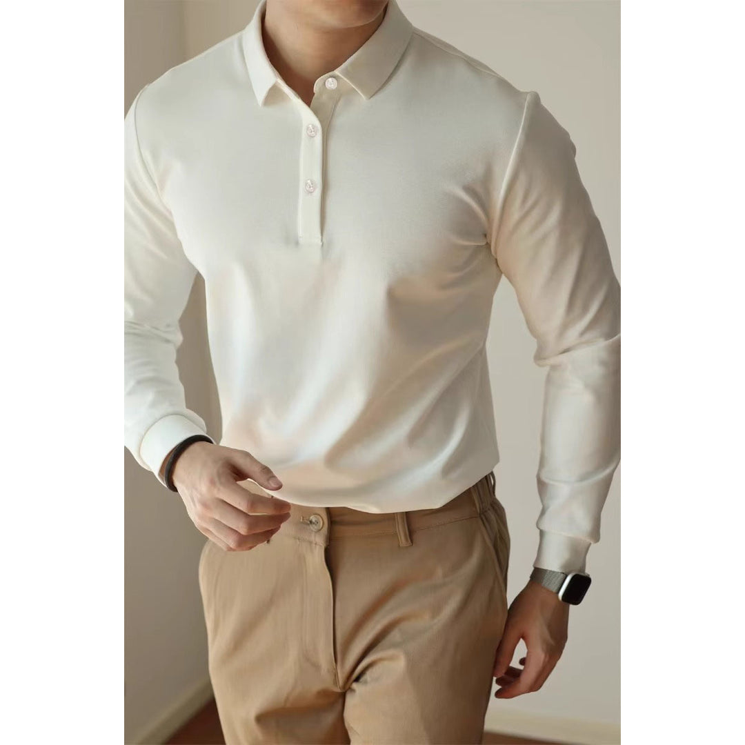 Herren Modisches Langarm-Polohemd mit feinem Strukturdesign Drune