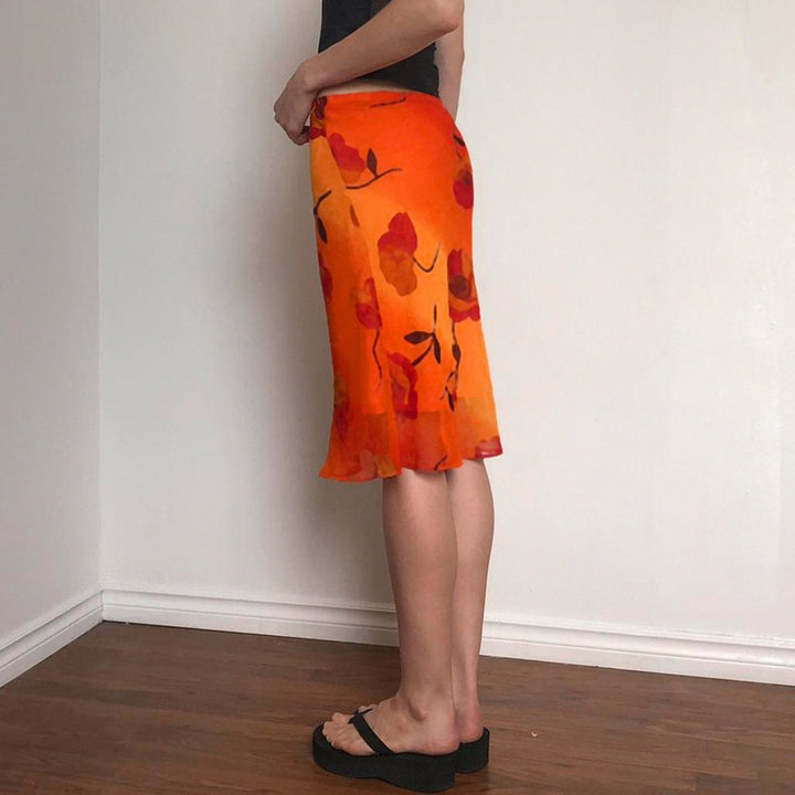 Damen Midi-Rock mit floralem Transparentdesign Drune