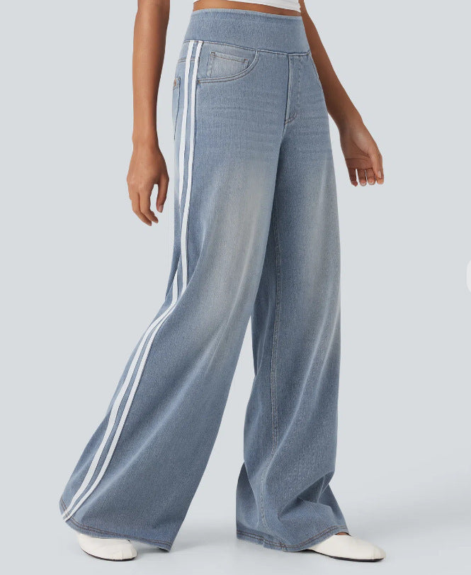 Damen nan weite Sweatpant in Jeansoptik mit seitlichen Kontraststreifen und Komfortbund Drune