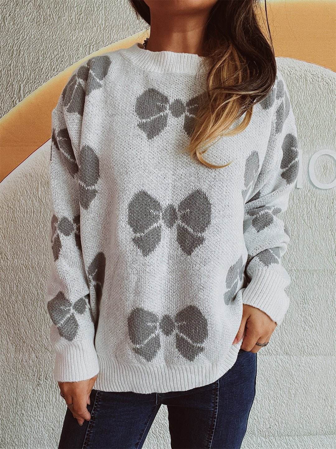 Damen Pullover mit verspieltem Schleifenmuster Drune