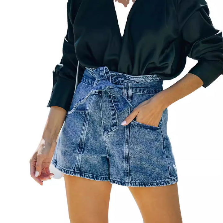 Damen Hochwaist Denim Shorts mit abnehmbarem Gürtel Drune