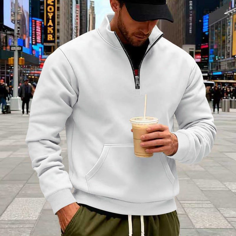 Herren Halbzip-Sweatshirt mit Kängurutasche und Stehkragen Drune