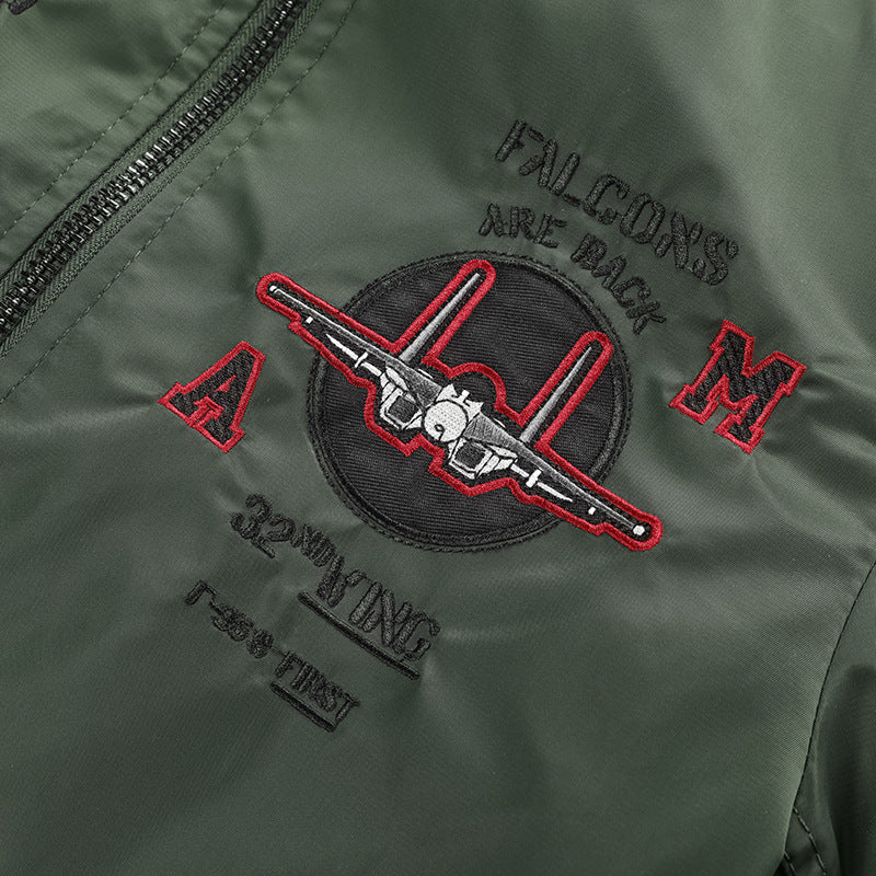 Herren Piloten-Bomberjacke im Vintage-Military-Stil mit gestickten Flugpatches und wasserabweisender Nylonoberfläche Drune